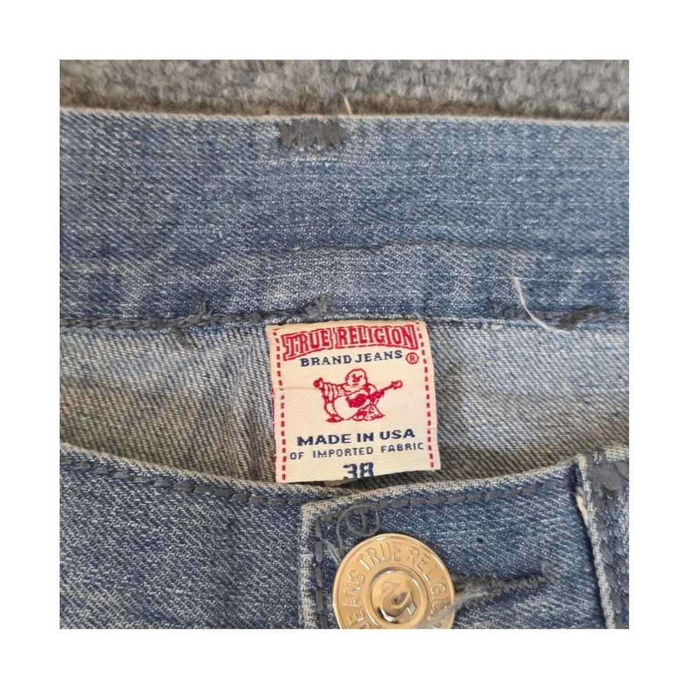 True Religion Joey Super T Flap Pocket Jeans Mens 38X34 Blue Denim Straight USA